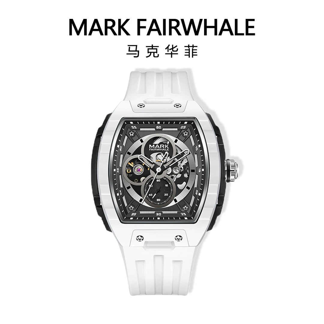 马克华菲专柜双面镂空立体酒桶型男士夜光全自动机械表6003【Q】