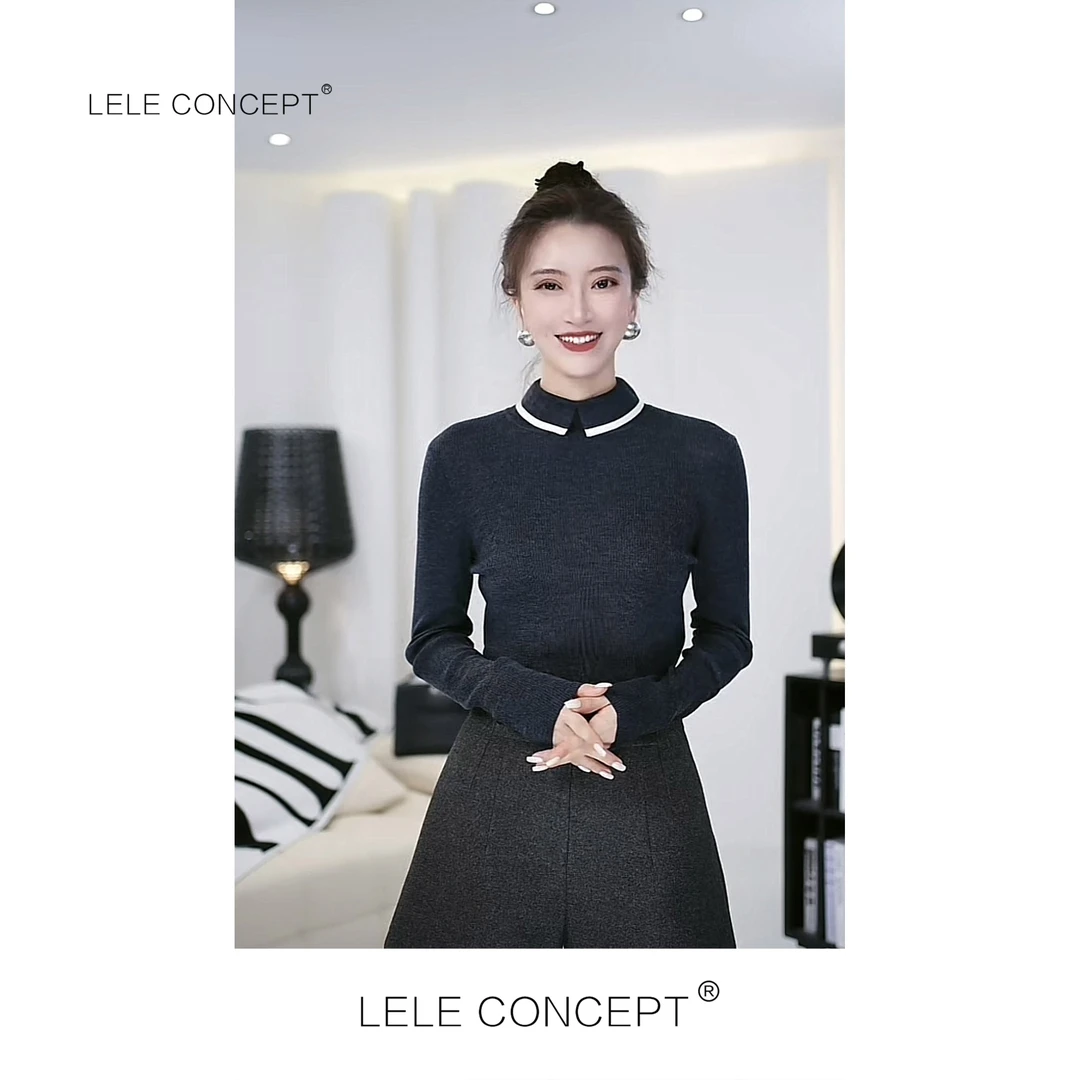 LELE CONCEPT |「夭夭」百搭翻领口白边针织上衣S0635
