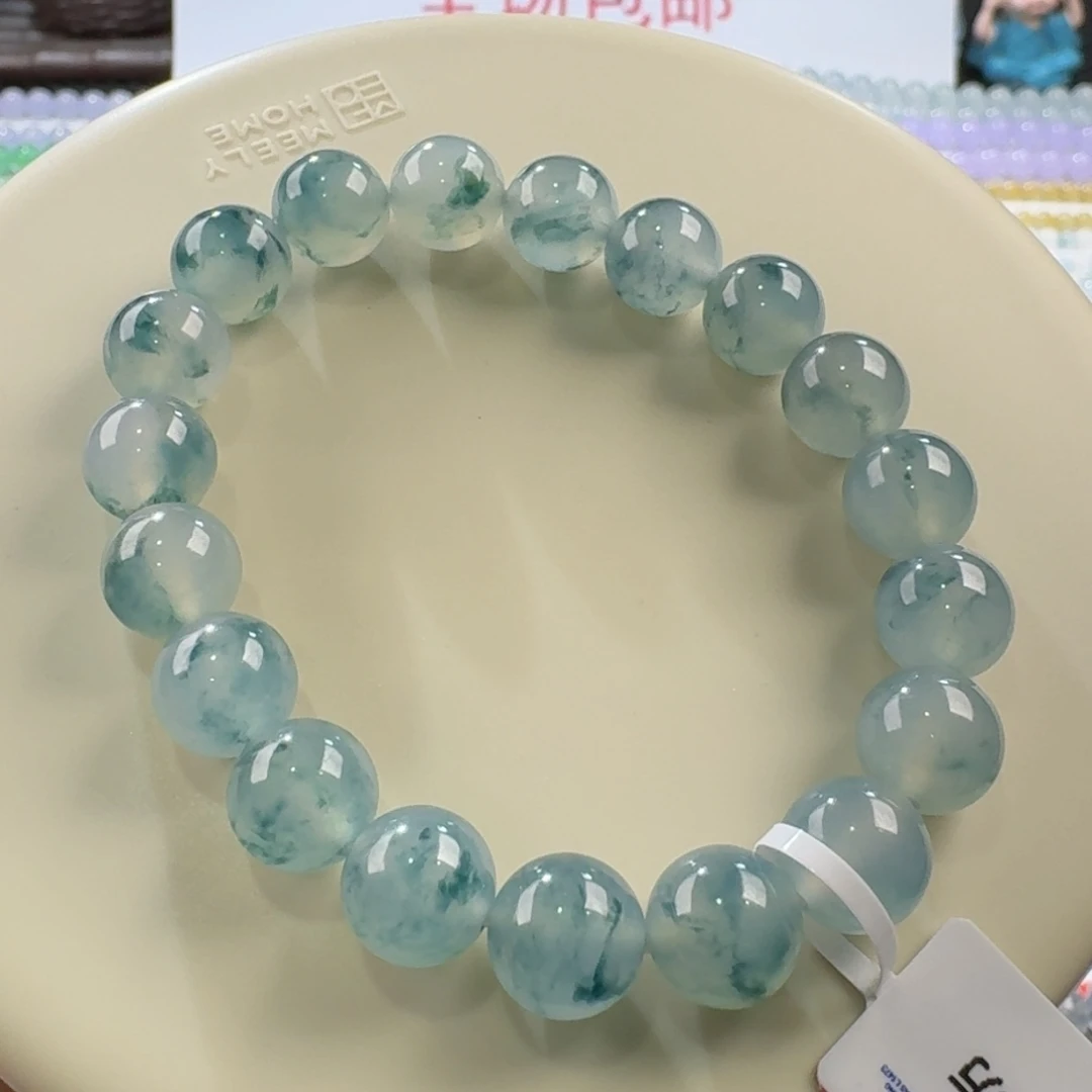 翡翠手链未镶嵌冰飘蓝花手串卡10 青花瓷！