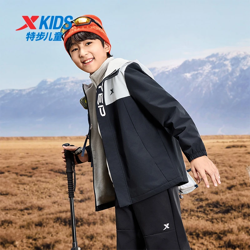 特步儿童冬季风衣中大童梭织加绒保暖三防冲锋外套676326339055