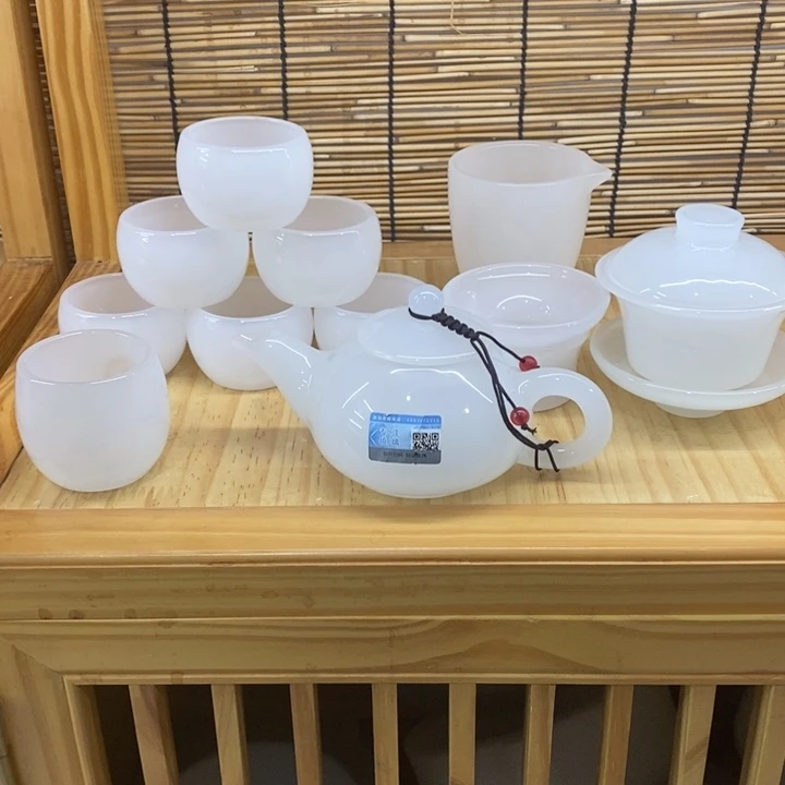 *****琉璃手工艺品白玉套装，主人杯1茶壶1礼盒