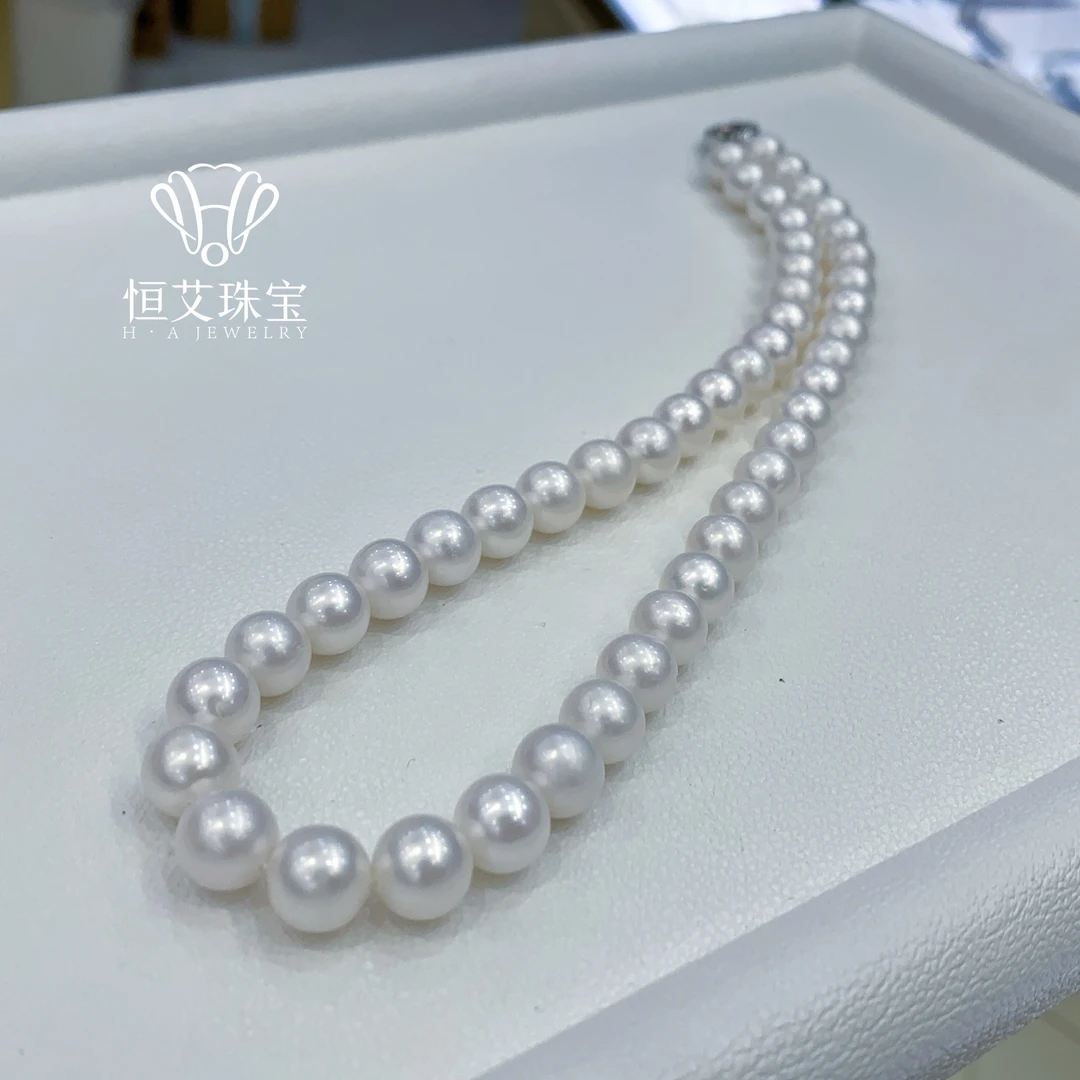 【恒艾】S925银淡水珍珠项链极光淡水9-10MM正圆强光锁骨链送礼佳选