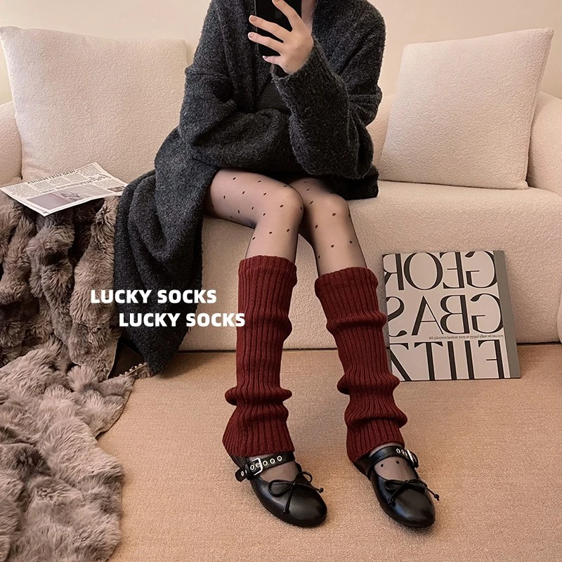 安哥拉红袜套女美腿显腿长袜子加厚保暖秋冬红色小腿袜辣妹堆堆袜