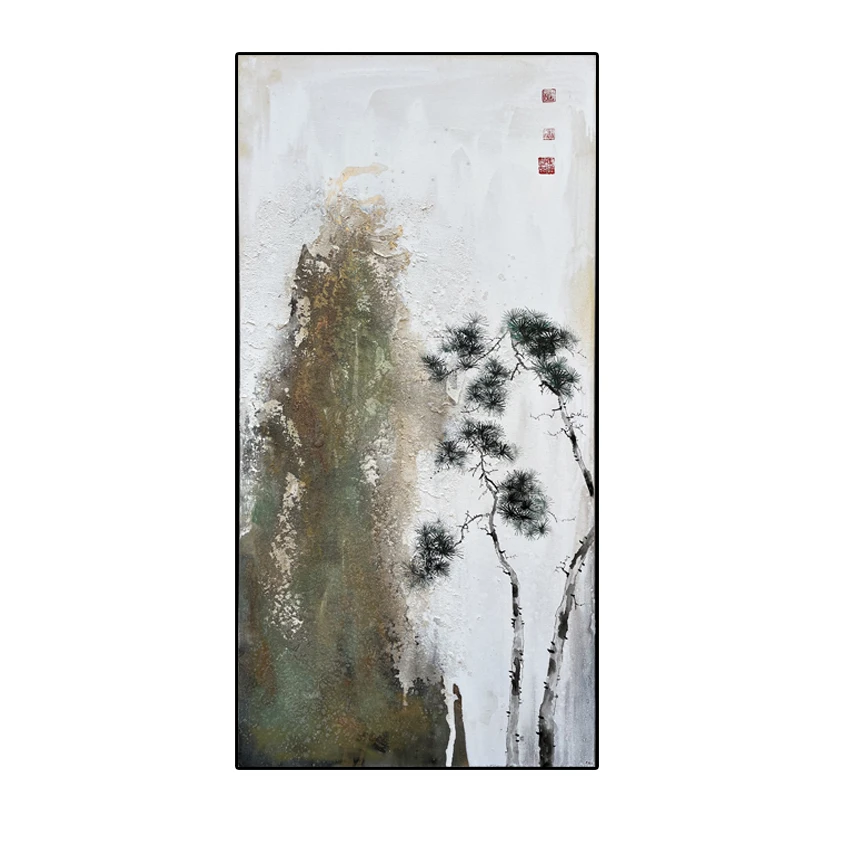 手绘风景油画玄关挂画新中式禅意画高端定制画