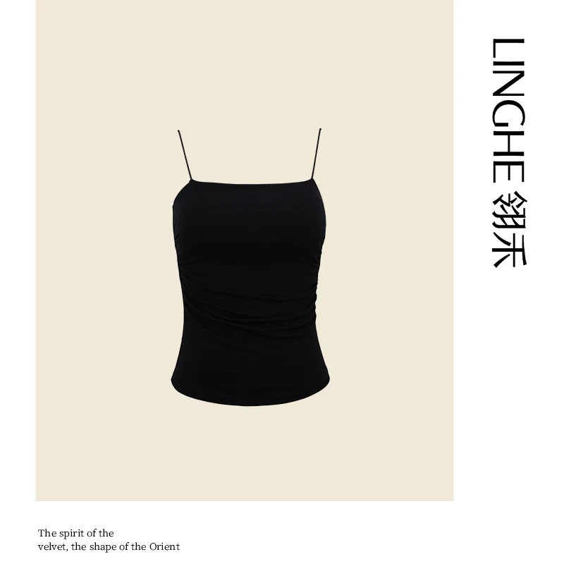 翎禾LINGHE-外穿修身露背百搭瑜伽背心黑纯棉美背吊带修身型