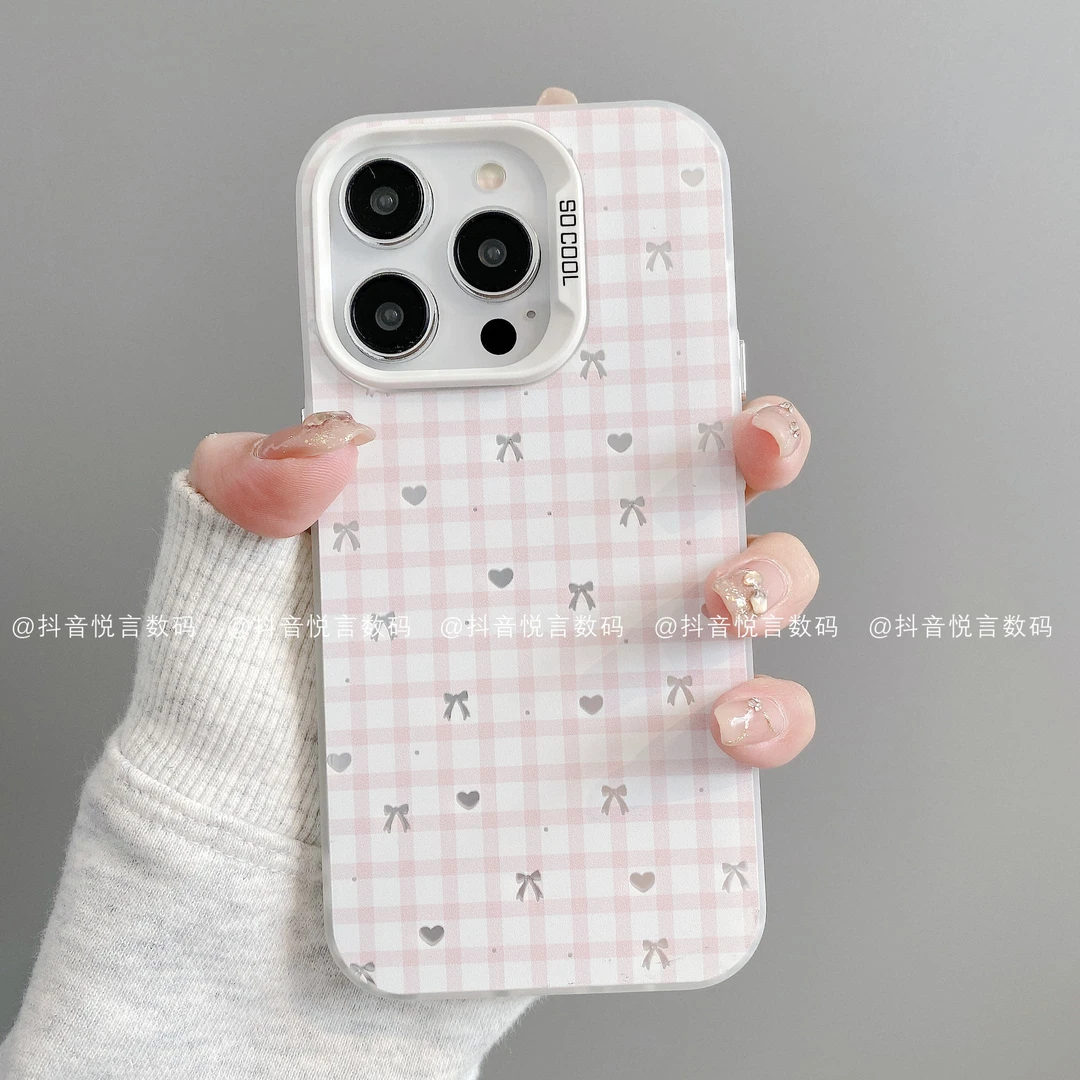 磨砂彩银适用iphone16promax苹果15/14/13华为小米手机壳蝴蝶结潮