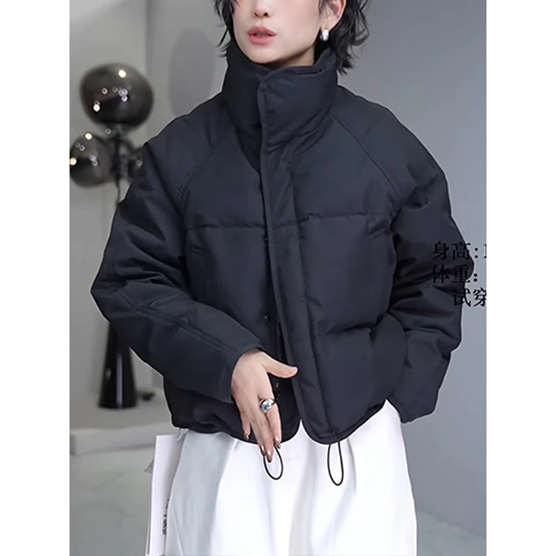 休闲百搭立领短款面包服女2025春季黄色小棉袄加厚保暖棉服外套