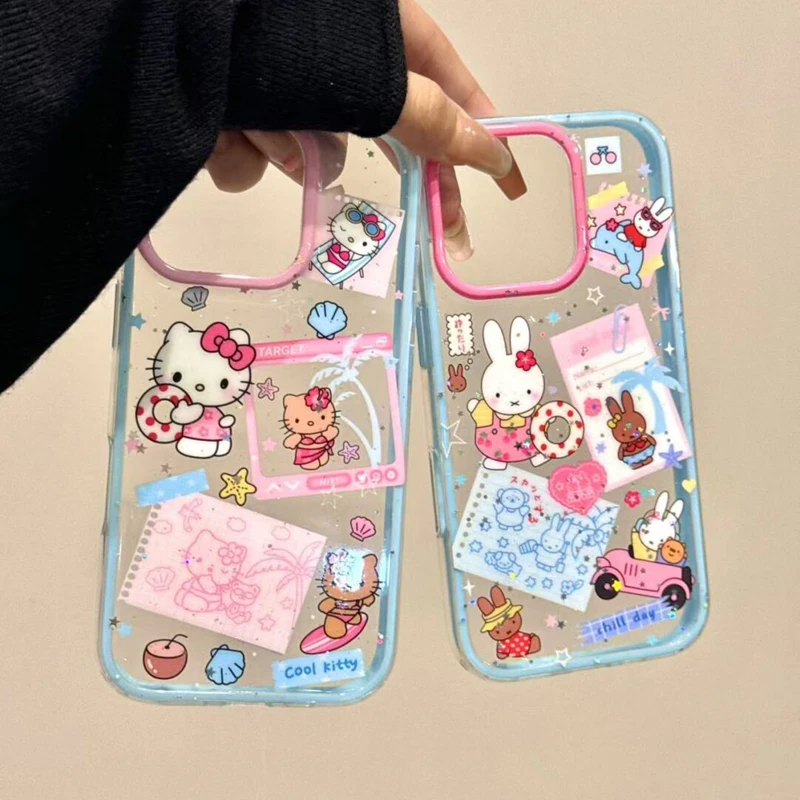 清透泳圈米菲兔适用苹果16promax手机壳iPhone15少女撞色壳13新款