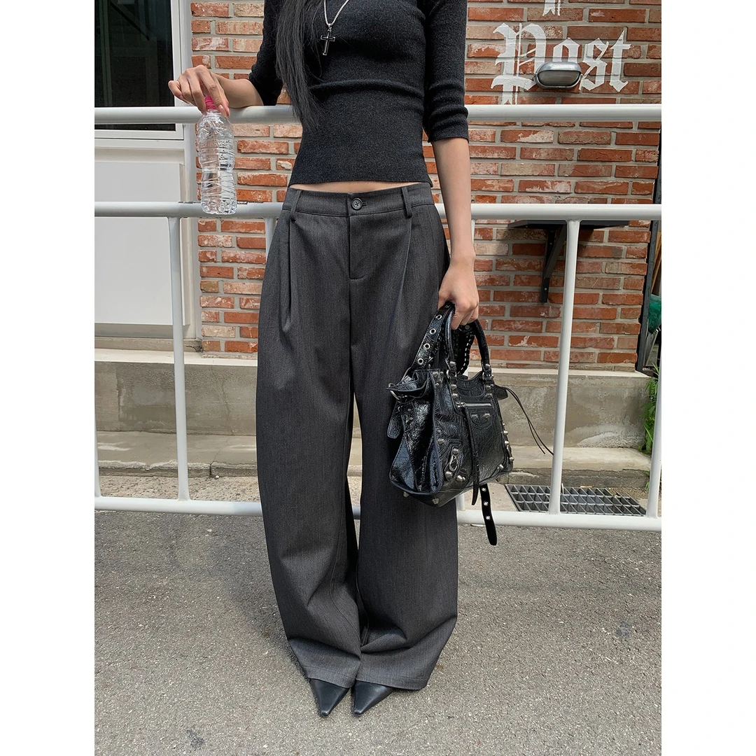 【HRG】秋季美式高级压褶垂感宽松百搭中腰休闲裤253V3093#