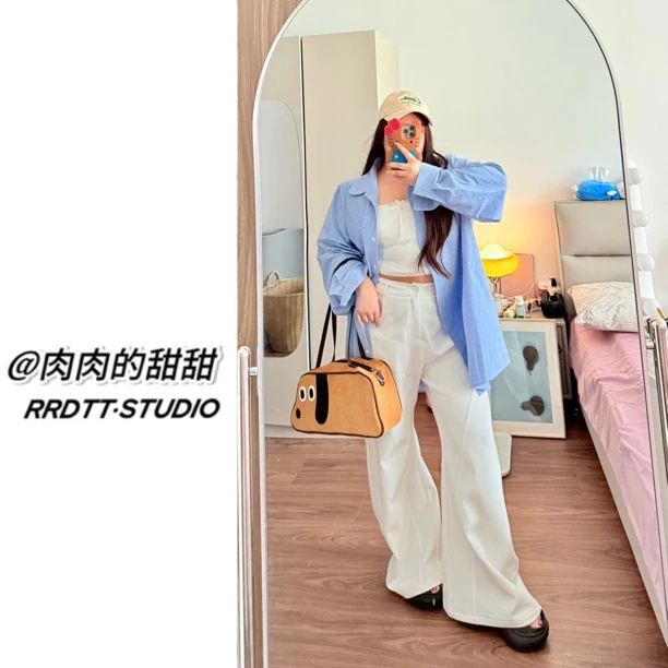 肉肉的甜甜【直筒弯刀裤】大码宽松弧形西装裤男女同款