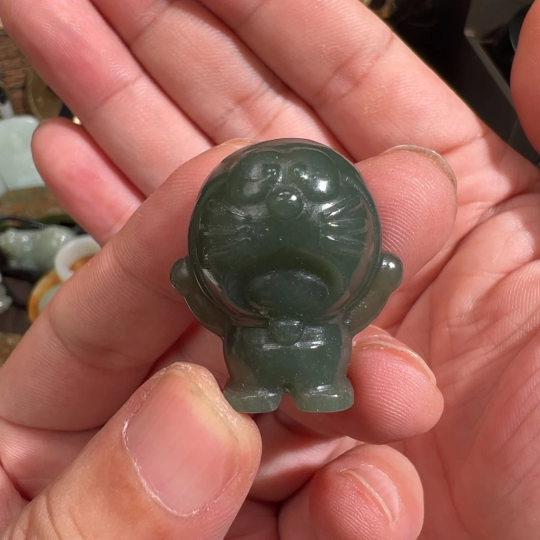 和田玉未镶嵌颈饰机器猫湖水绿 福利