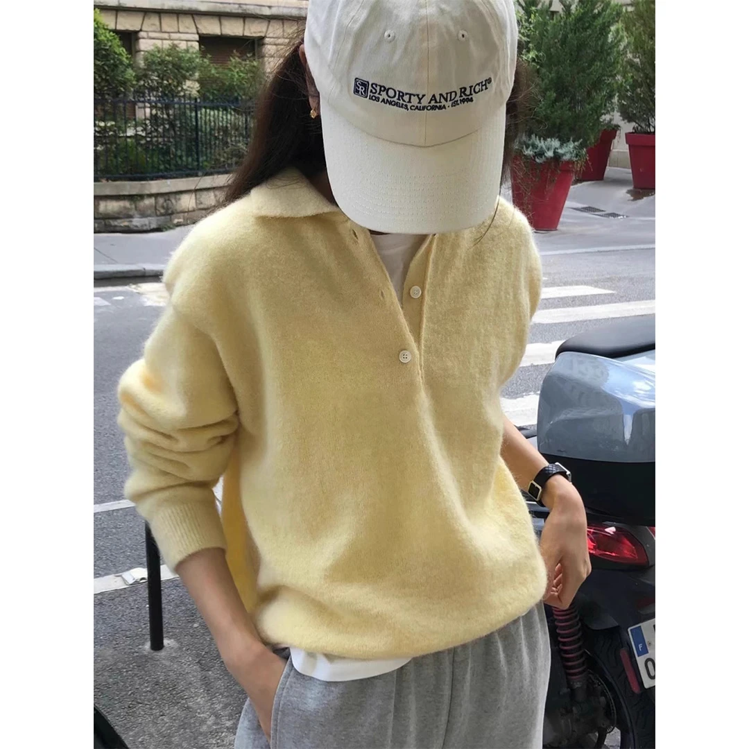 Miss sumeyY3935自制2025秋含羊毛糯慵懒纯色polo领套头针织毛衣