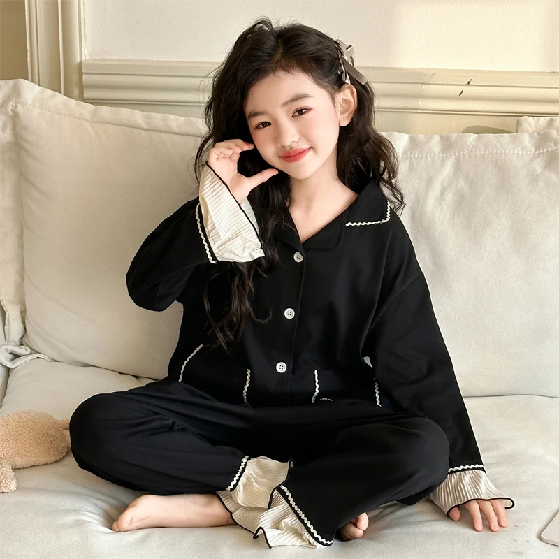 女童睡衣春秋款纯棉长袖2025新款儿童家居服套装女孩中大童两件套