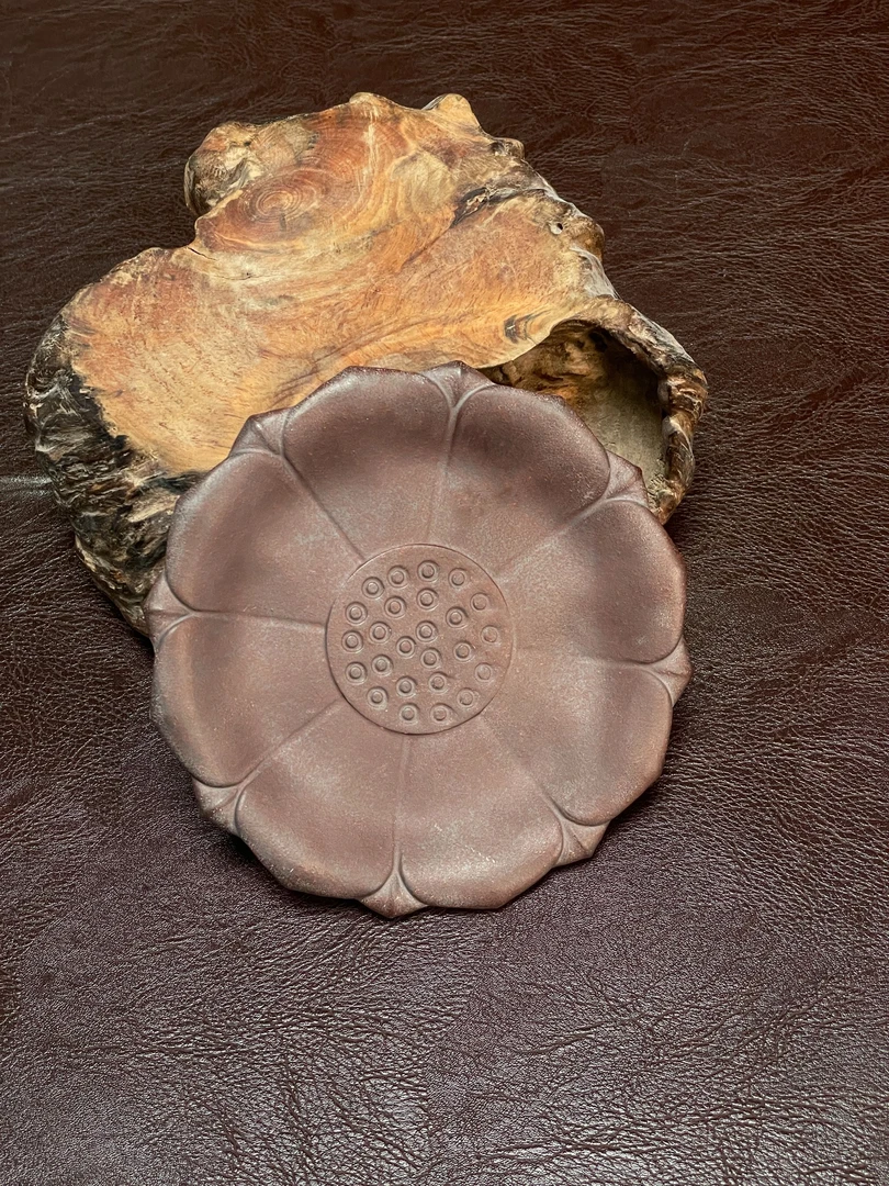 当代 石丹茶器 复古紫砂莲花底座