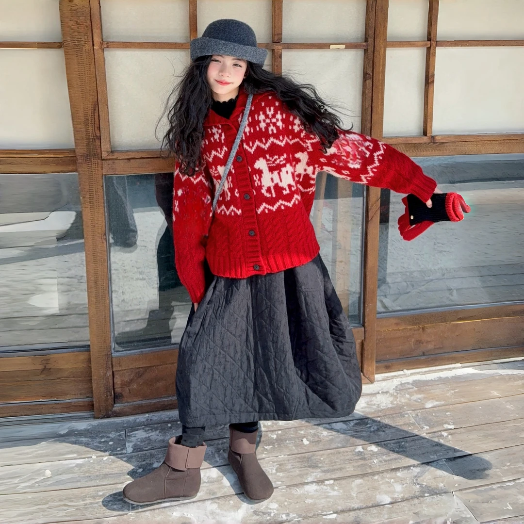 【酷哒仔】女童氛围感小马针织毛衣半身裙铅笔裤套装2025冬装中大童