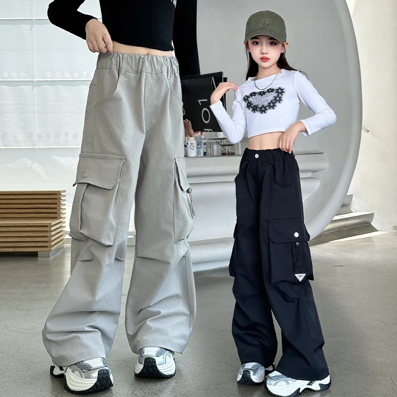 女童裤子春秋款2025新款儿童洋气休闲工装裤中大童秋季直筒阔腿裤