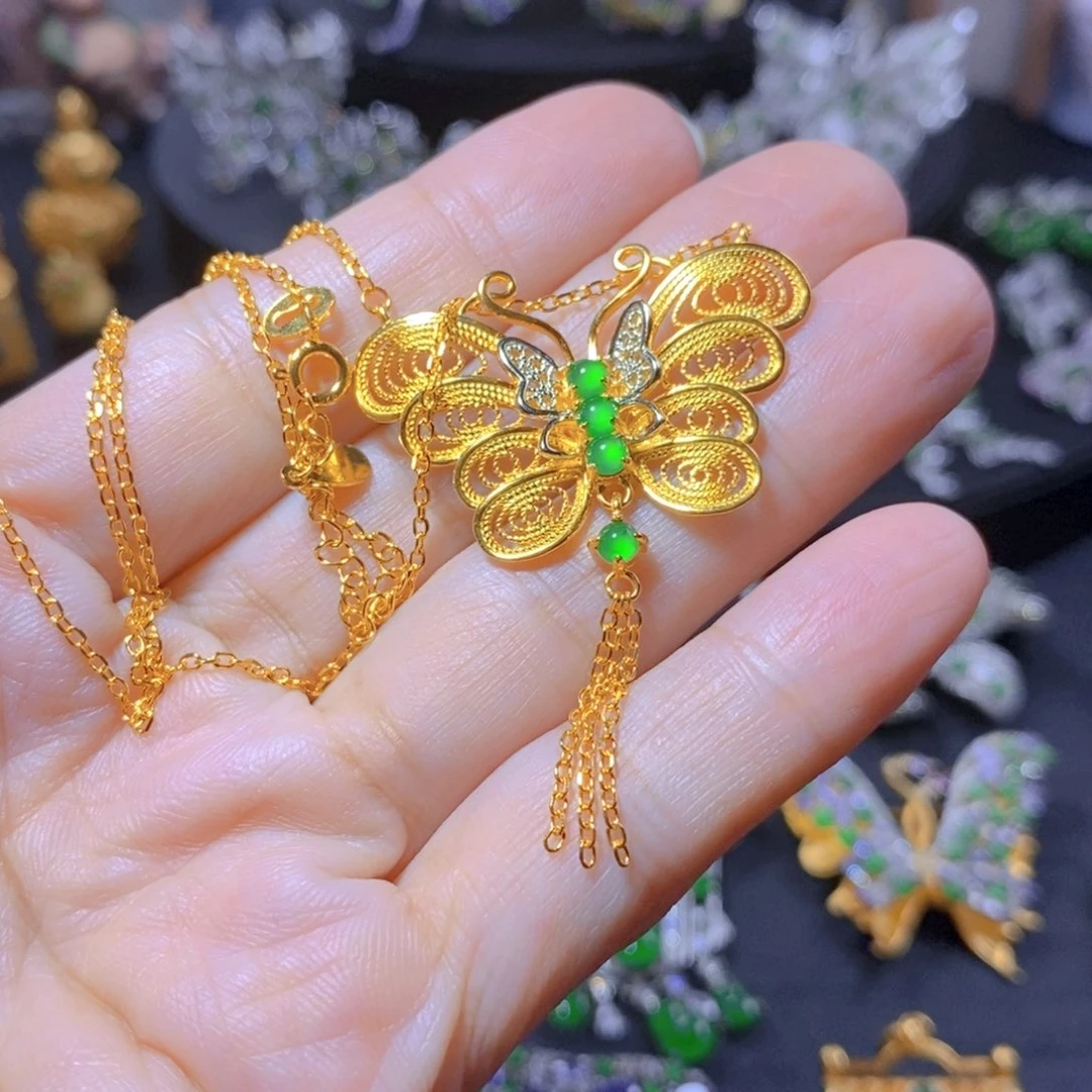 翡翠银S925镶嵌颈饰天然翡翠