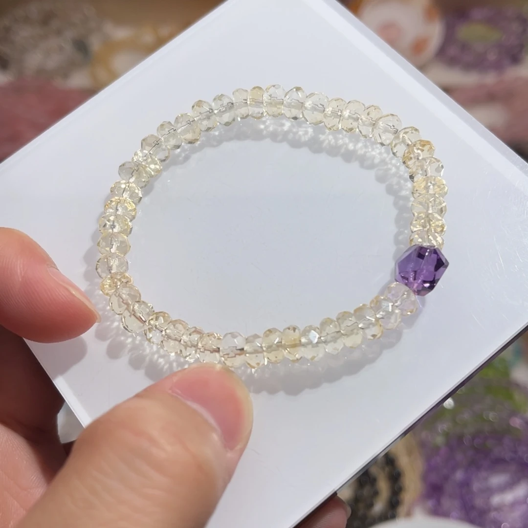 未镶嵌黄晶手链6m黄水晶算盘珠钻切diy紫水晶随型单圈