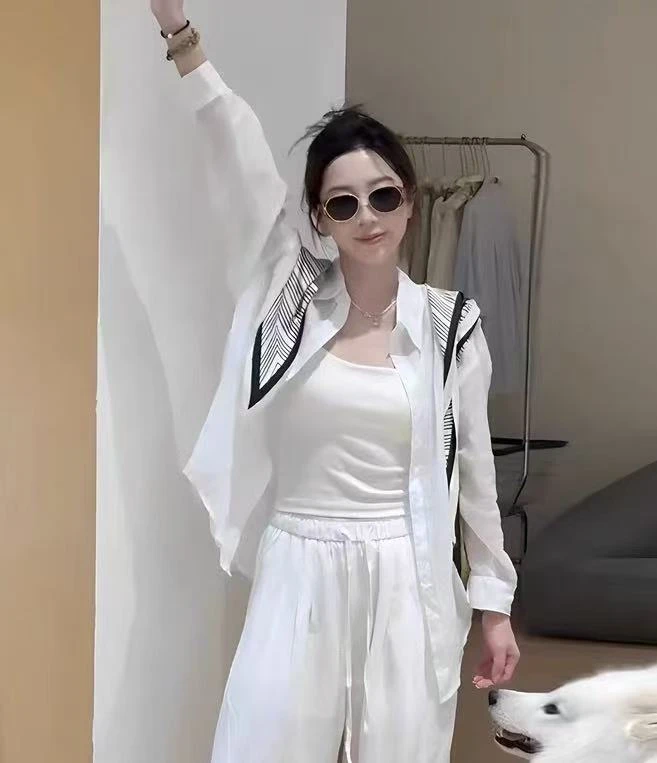 欧货2025早秋新款时尚洋气披肩+百搭纯色气质显瘦长袖衬衫潮8868