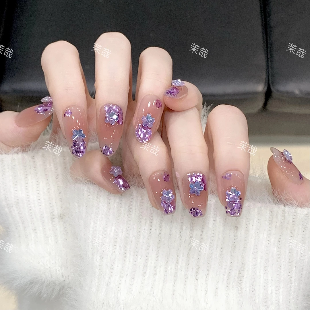 茉哉清现货【琉璃紫檀】纯手工定制美甲拆卸穿戴甲A4136