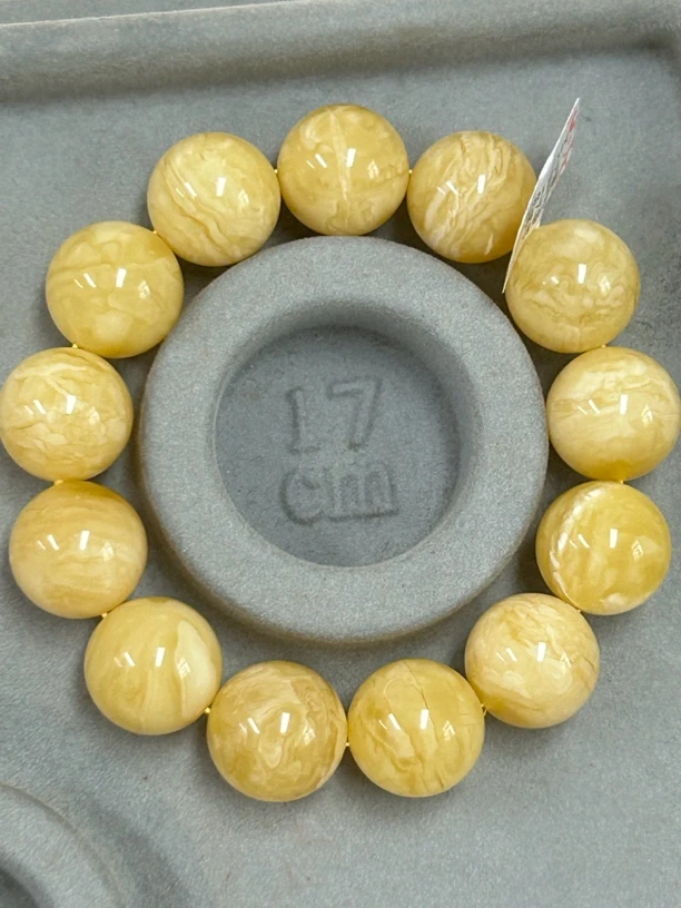 蜜蜡18加琥皮纹圆珠手串43.31克