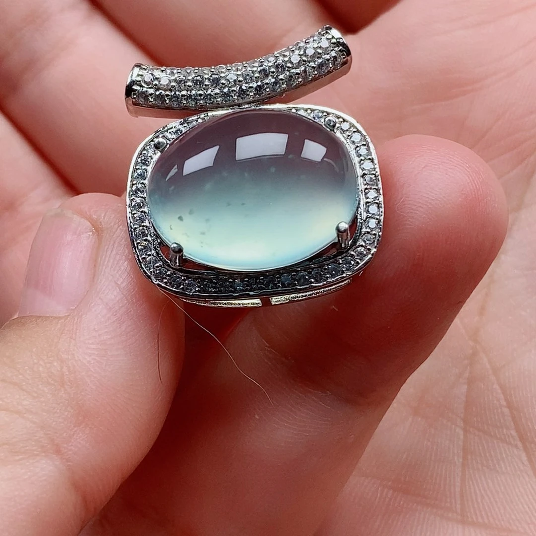 银S925镶嵌蛇纹石玉吊坠