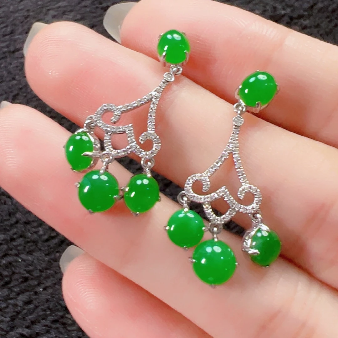 翡翠18K金镶嵌耳饰签收后24小时鉴赏期