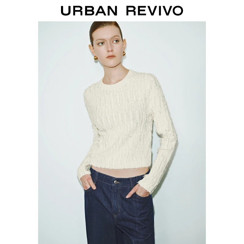 UR2025秋季新款女装法式气质流苏短款修身针织衫UWG950054