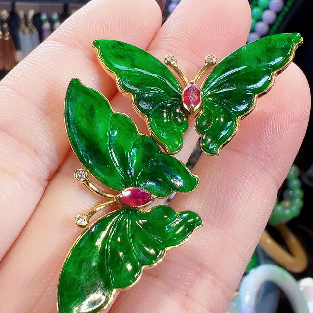 翡翠18K金镶嵌耳饰签收后24小时鉴赏期