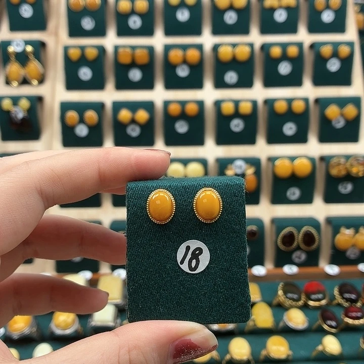 琥珀银S925镶嵌耳饰