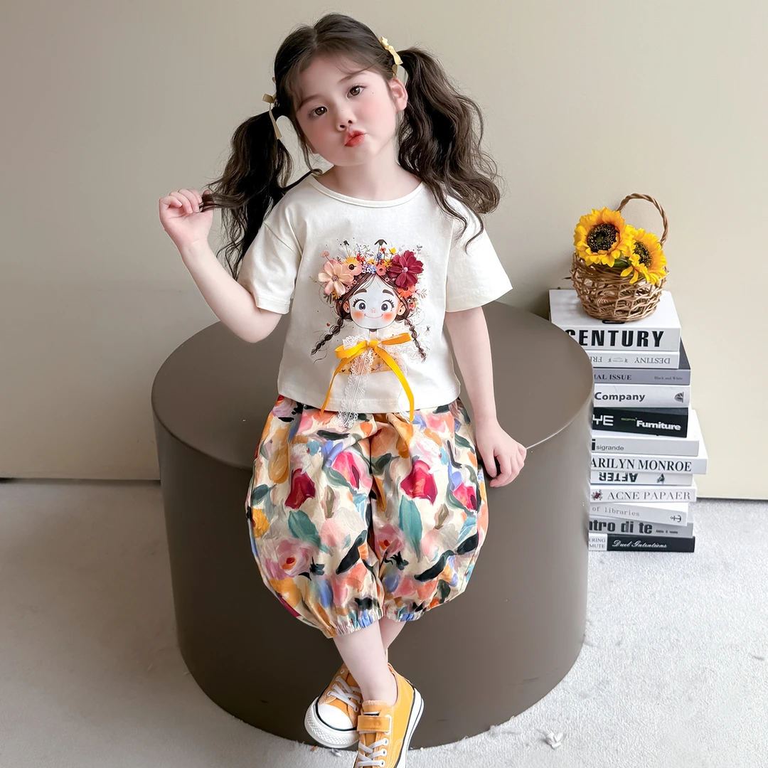 女童短袖套装夏季2025新款儿童夏款洋气可爱薄款宝宝夏装时髦衣服