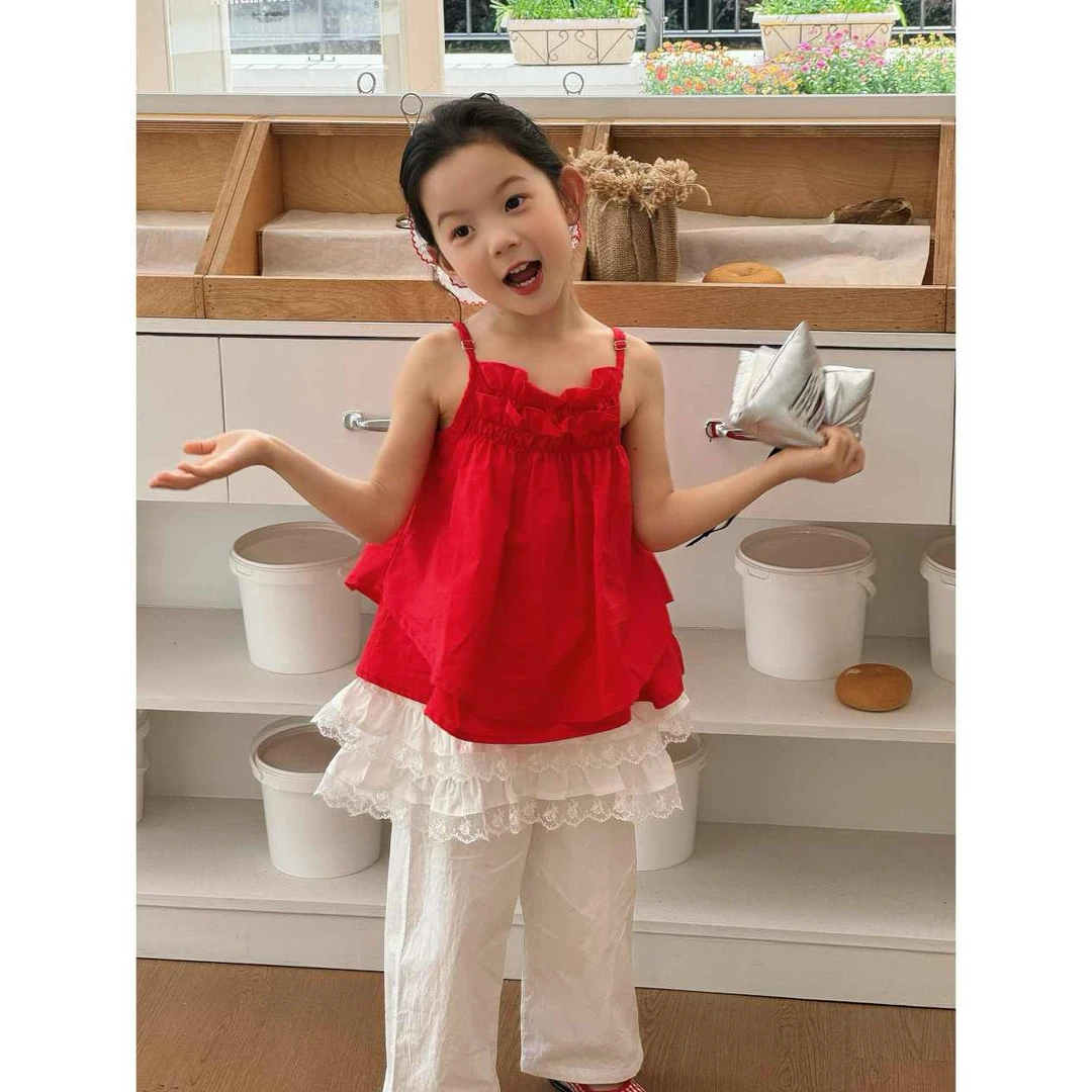 秘密花园2025夏季韩系清新木耳边吊带衫X92