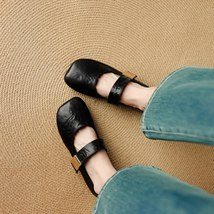 里外羊皮1cm～法式复古巨软玛丽珍舒适女气质百搭浅口单鞋粗跟新款