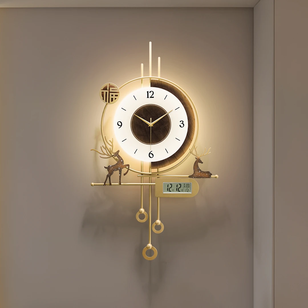 客厅静音钟表轻奢风艺术挂钟2025年新款高级感大气时钟格栅墙挂表