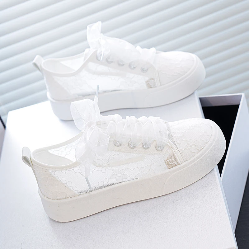 夏季新款蕾丝网面镂空透气小白鞋学生小众百搭欧若风穿搭时尚鞋子