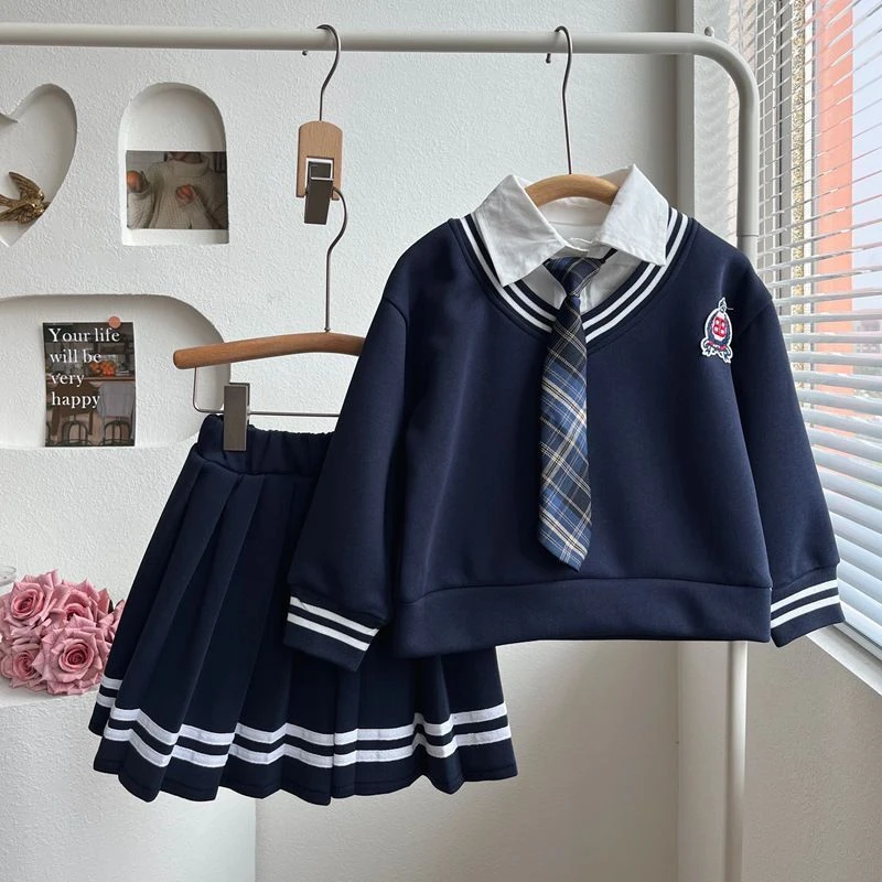 女童网红洋气套装2025春秋季新款儿童学院风jk裙时髦开学两件套潮