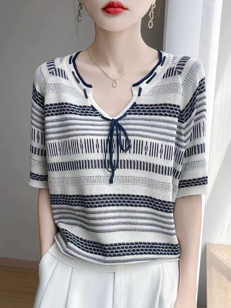 XINRUI【天丝竺麻】微胖轻奢设计款夏气质天丝亚麻毛织衫