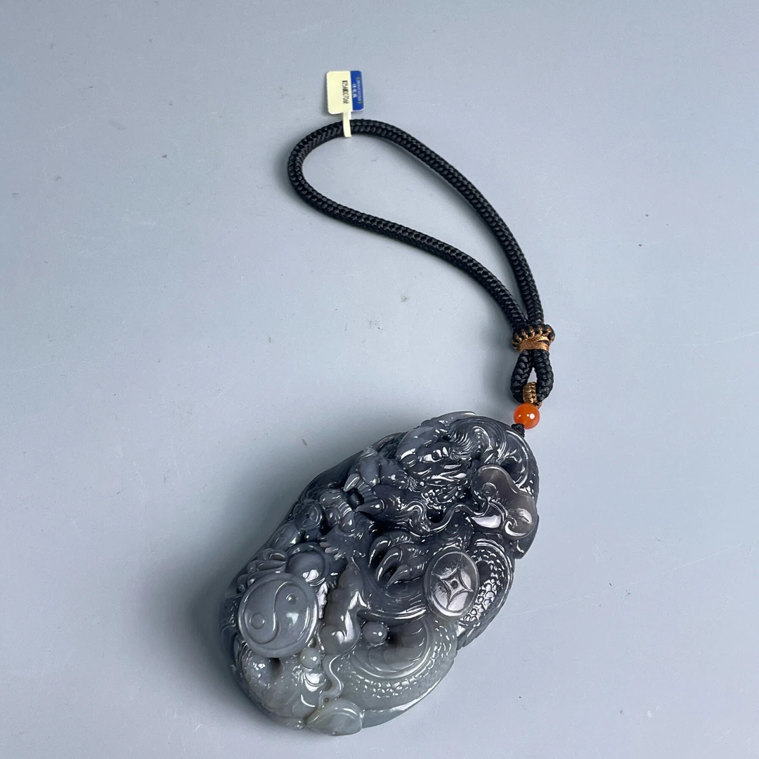 20世纪中期到后期和田玉烟紫龙雕件M25AM007068/挂坠/摆件/绣花张