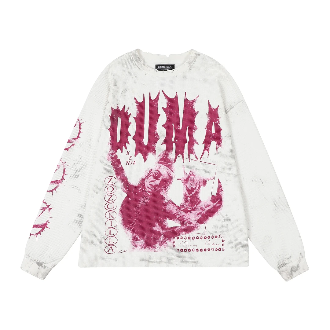 ZOZOKILLA手工破坏擦脏华夫格卫衣