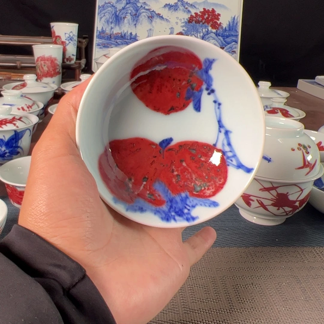 杯原矿青花釉里红陶瓷