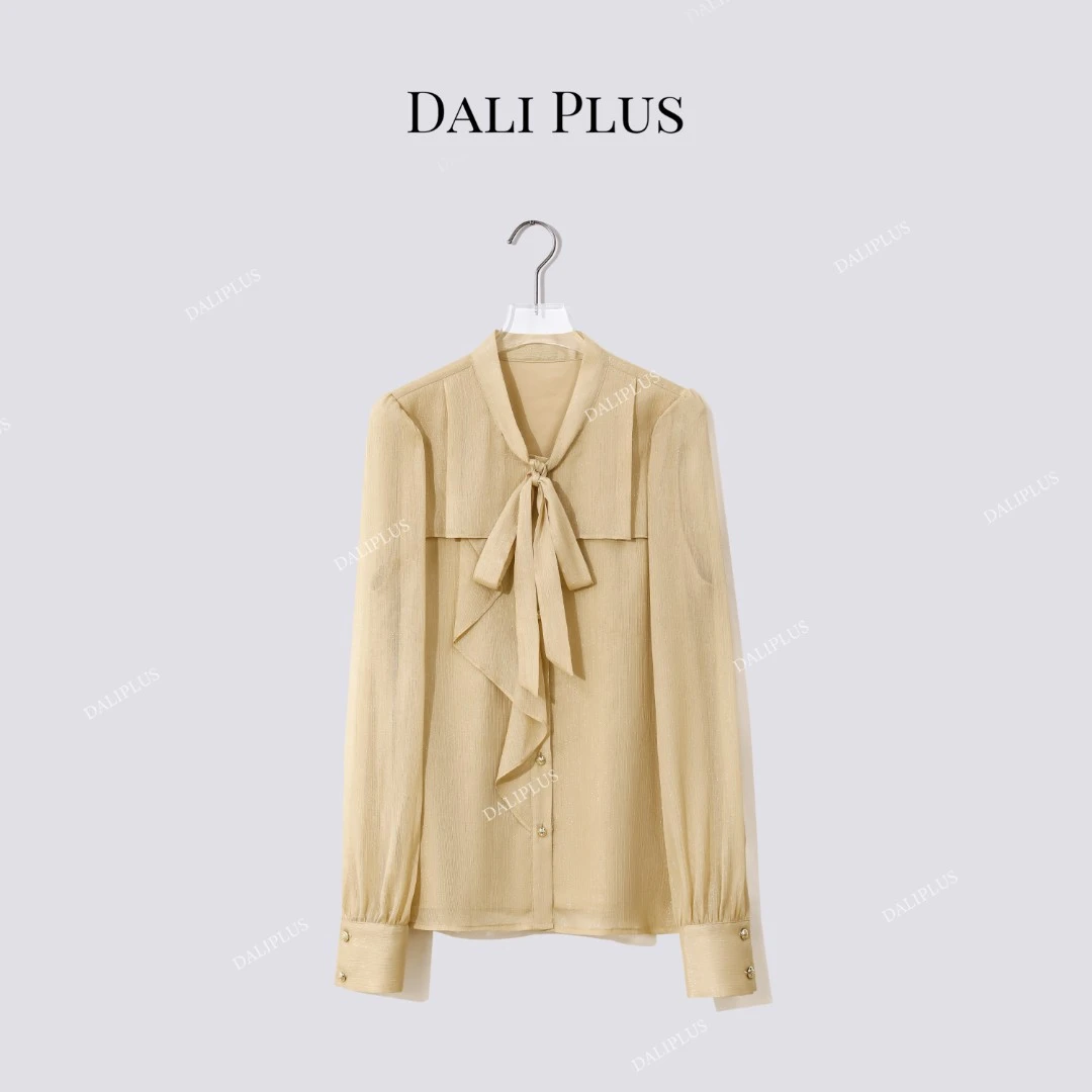 DALI PLUS“金色飘带衬衫”蝴蝶结长袖衬衫-D5ST1372