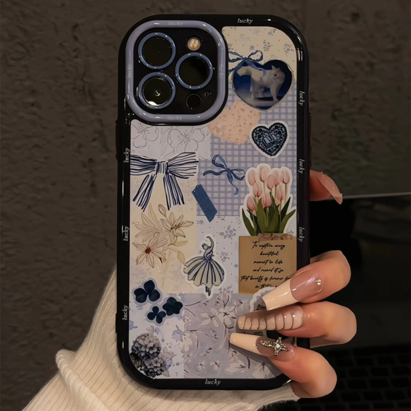 拼贴企鹅小猫适用苹果16promax手机壳iPhone15奶油壳小米14华为70