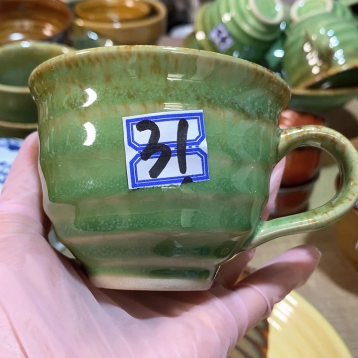 瓷片陶瓷品五厂四金帝王绿把杯咖啡杯
