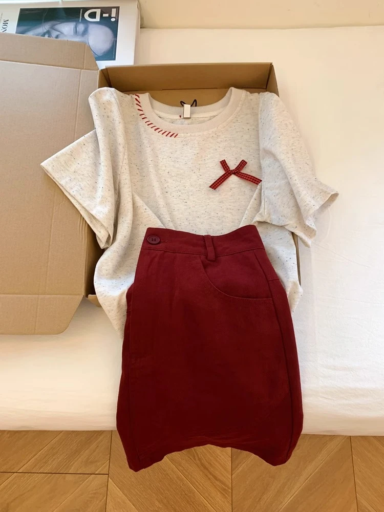 夏天减龄穿搭一整套夏装搭配时尚小个子气质半身裙子上衣两件套女