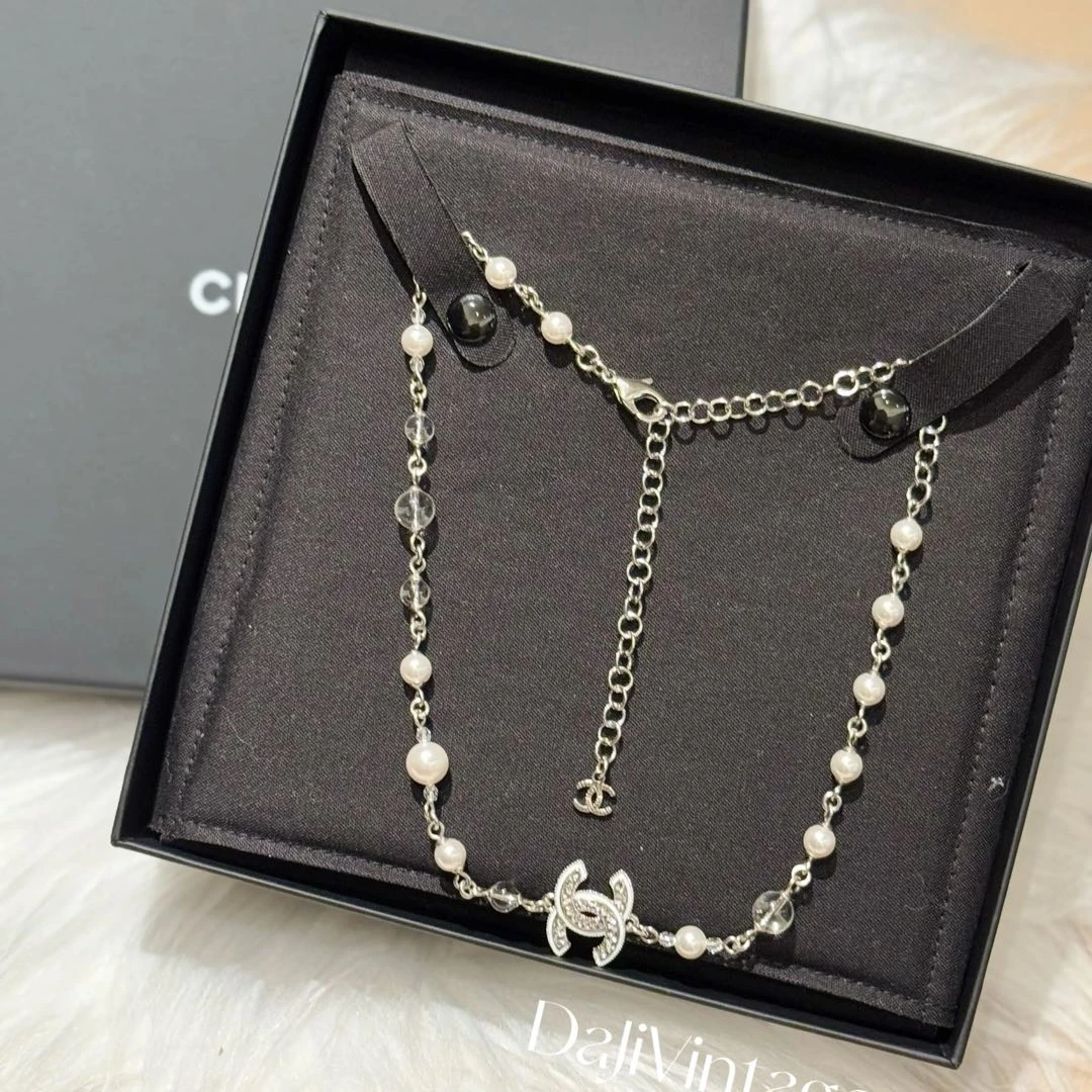 99新 Chanel/香奈儿 大吉中古/香奈儿25c珍珠珐琅镶钻双c项链