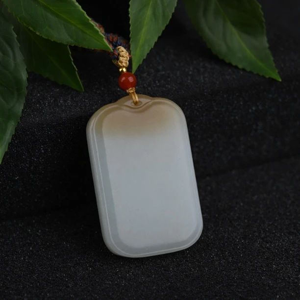 天然和田玉俄料平安无事牌功德牌挂件 带糖（WH3187）