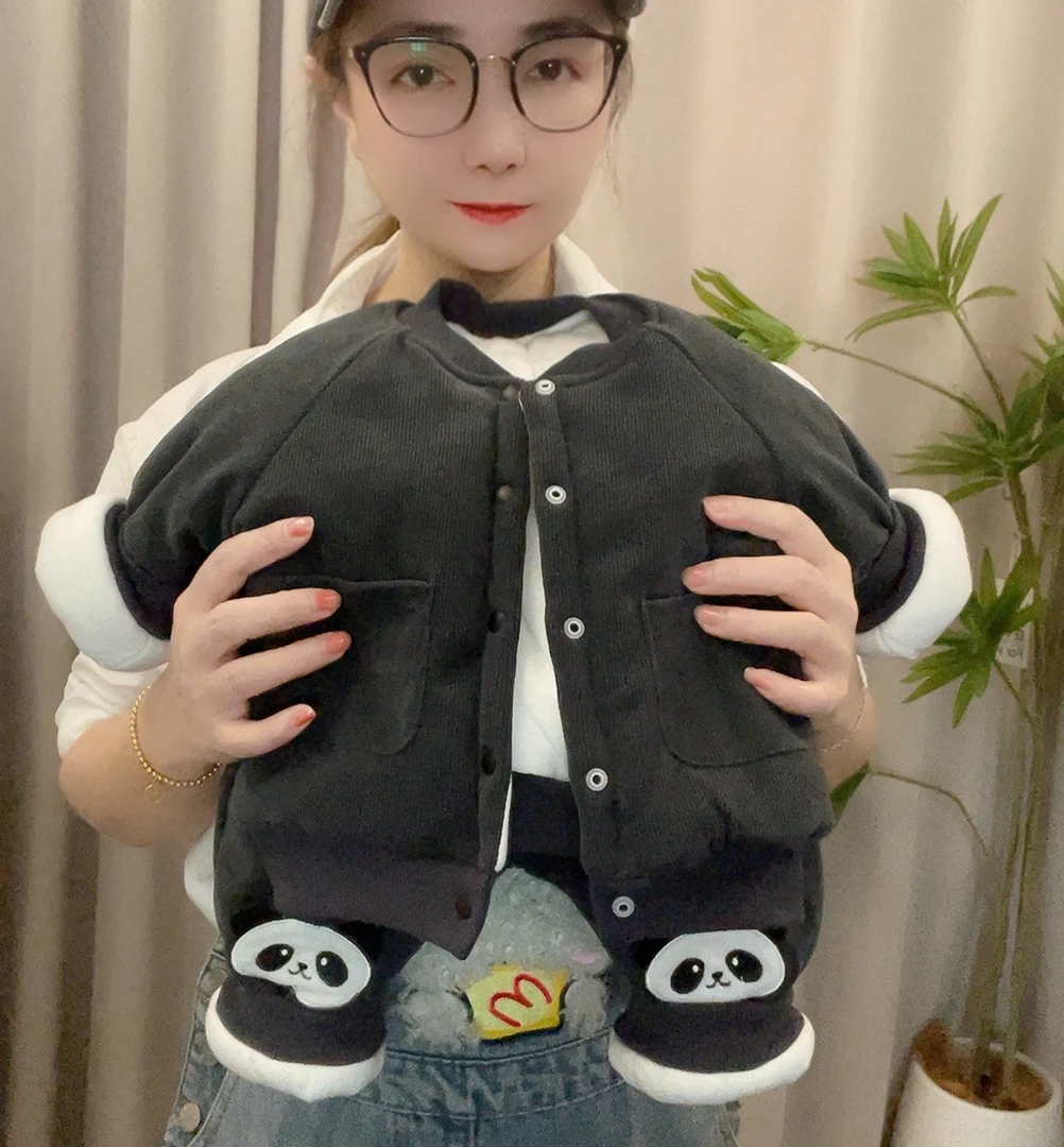 2025冬季新款宝宝分体棉衣棉裤加棉熊猫套装外出衣服