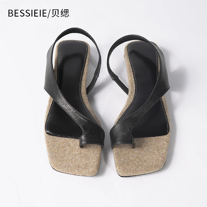 BESSIEIE/贝缌 时装凉鞋【夏季凉拖鞋】低帮坡跟羊皮低跟凉鞋