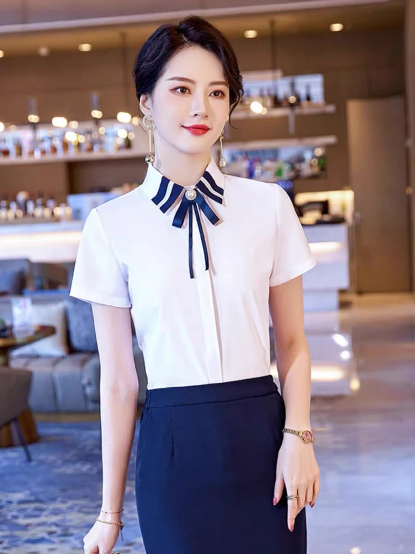 夏季短袖白衬衫女职业装修身气质工作服正装衬衣