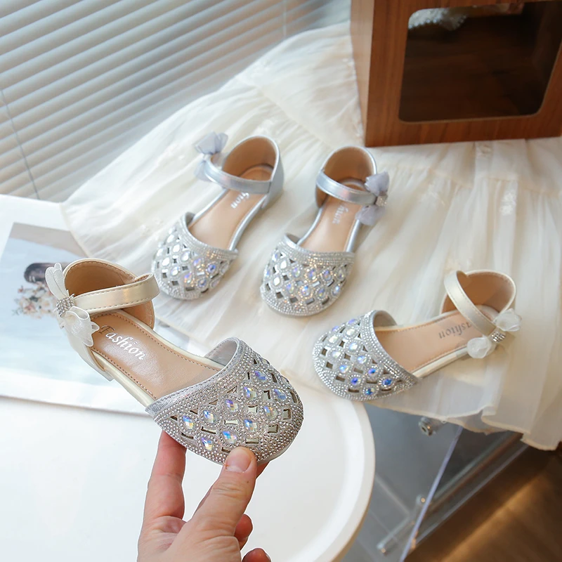 2025夏季新款凉鞋儿童透气沙滩鞋女童凉鞋亮钻软底包头童凉鞋